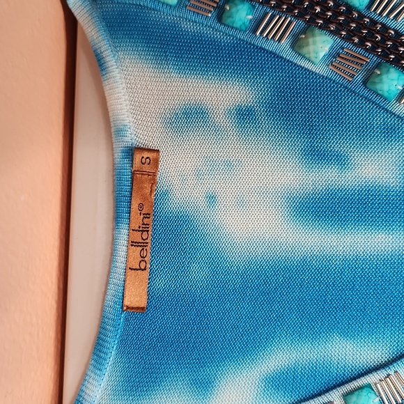 $5☃️Belldini Boho Turquoise, White, Gray Tie Dye Small Sleeveless Tunic - Picture 7 of 12